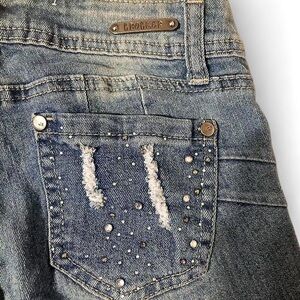 CROCKER Blue Distressed Jeans with Bedazzles (Low-Rise)